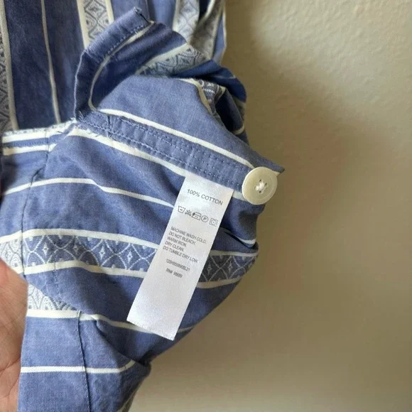 Todd Snyder Mens Blue White Striped Short Sleeve Camp Shirt Cotton Size M